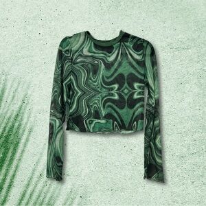 Long Sleeve Sheer Mesh Crop Top